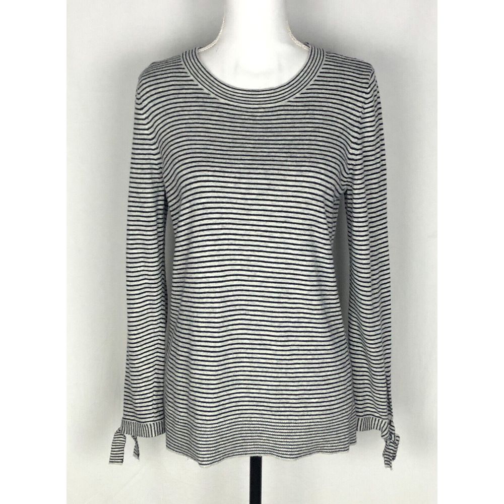 Ann Taylor LOFT Striped Sweater Womens Size M Gray Black Lightweight Pullover